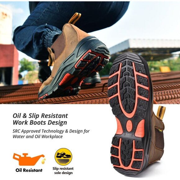 🆕 Men's Chelsea Work Boots Composite Toe Waterproof Leather Slip-On Safety - Picture 3 of 6